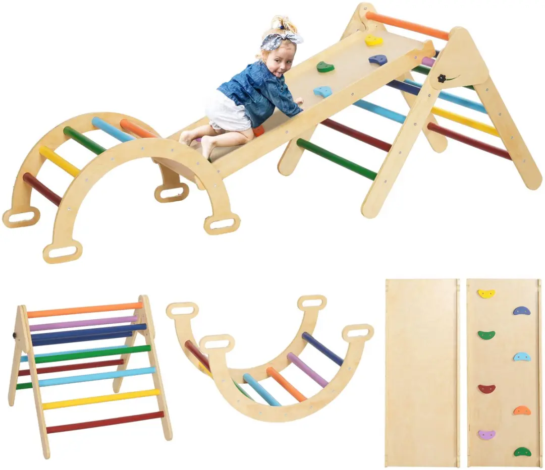 AIYAPLAY Kinderklimrek Grenenhout, meerlaags bord 178L x 64,5B cm Meerkleurig