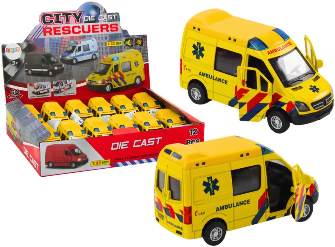 Ambulance Ambulance 1:32 Deuren openen Lichten Geluiden Rijd geel