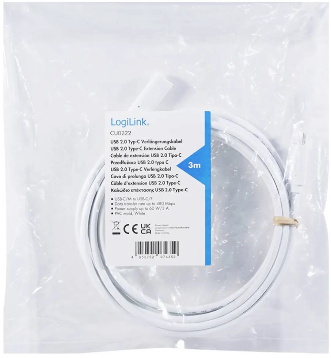 Logilink USB-C Kabel CU0222 USB 2.0 - 3m - Wit
