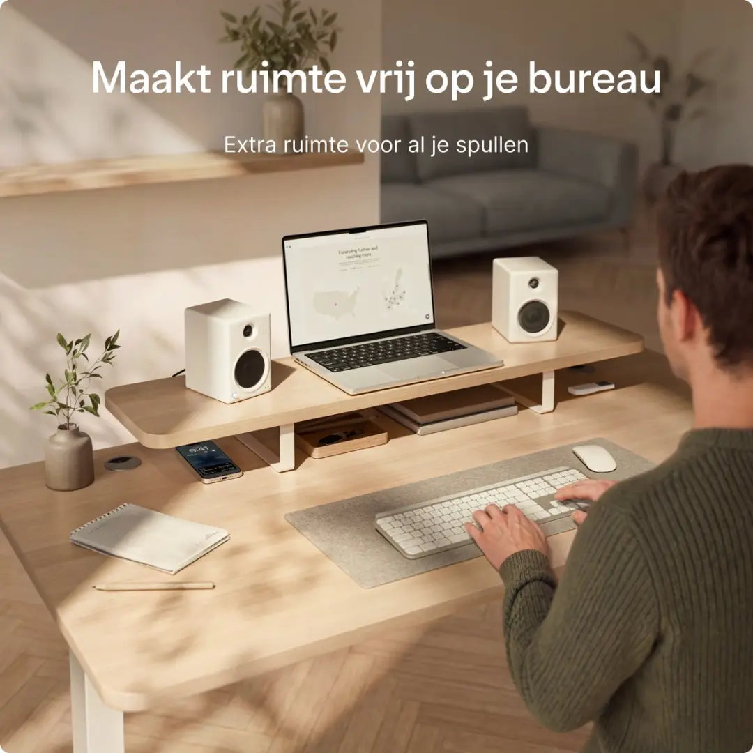 Desktronic Monitorstandaard 2 Schermen SKU_946 - Wit/Eiken