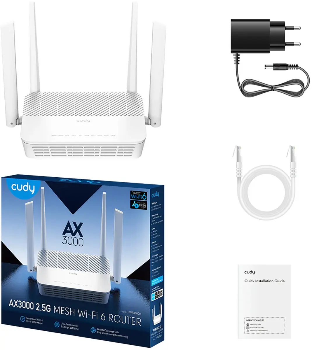 Cudy AX3000 WR3000H Mesh Wi-Fi 6 Router 2.5G - Wit