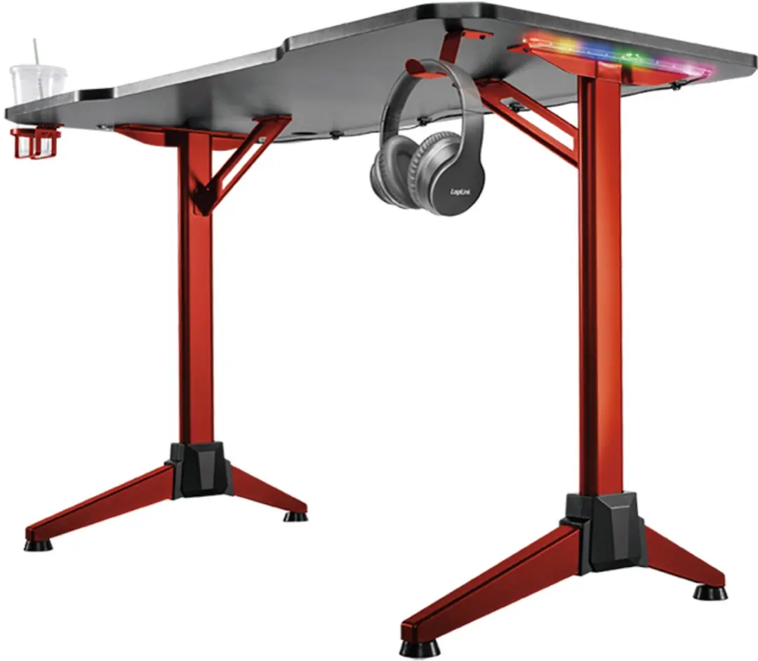 LogiLink gaming bureau met RGB-verlichting, 120×60×75 cm, zwart met rood