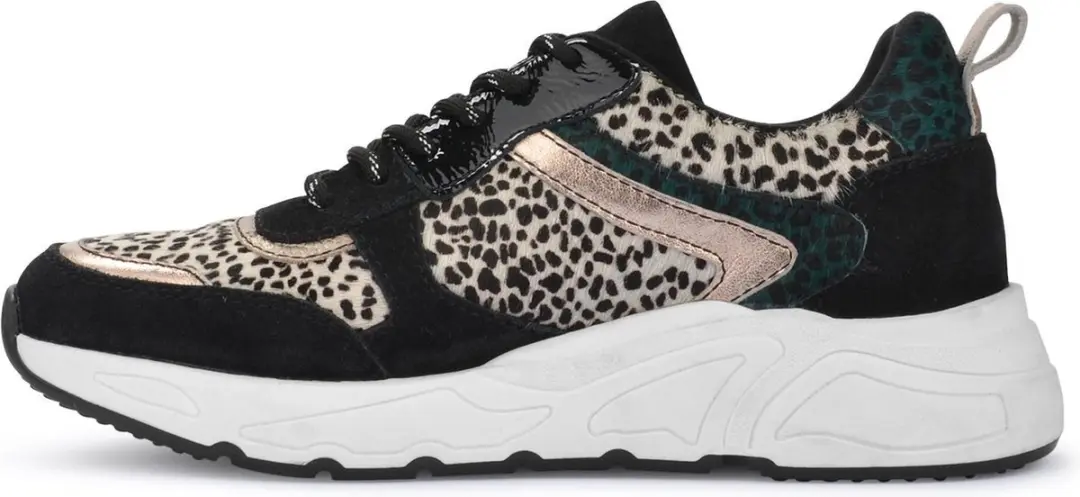 PS Poelman Dames Sneakers Furry Luipaard Print en Metallic