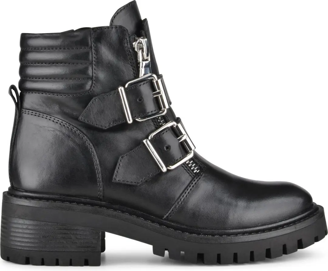 PS Poelman Klara Dames Leren Chunky Biker Boot met Gespen en Ritssluiting