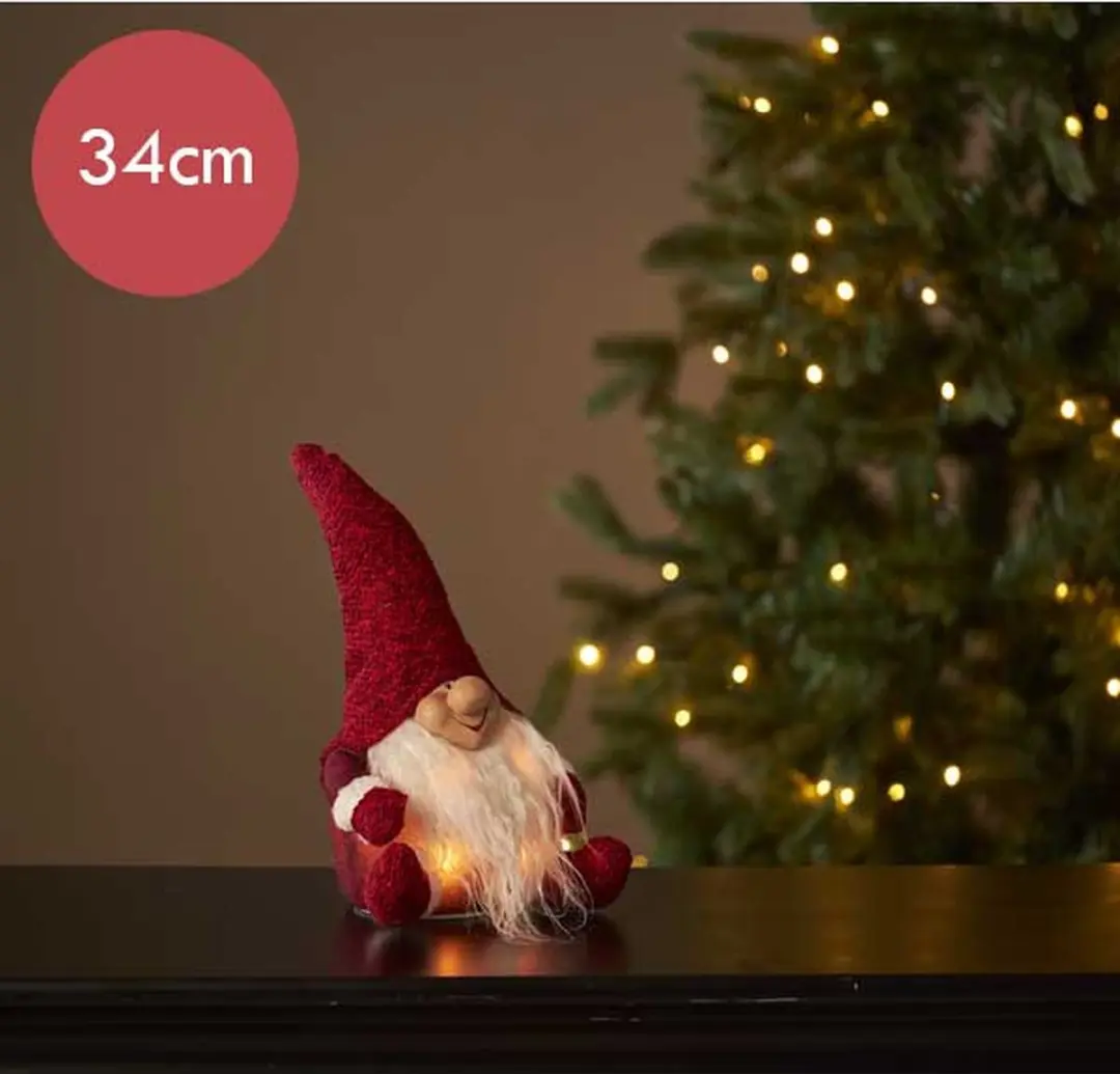 Kerstkabouter rood met 4 LED lampjes