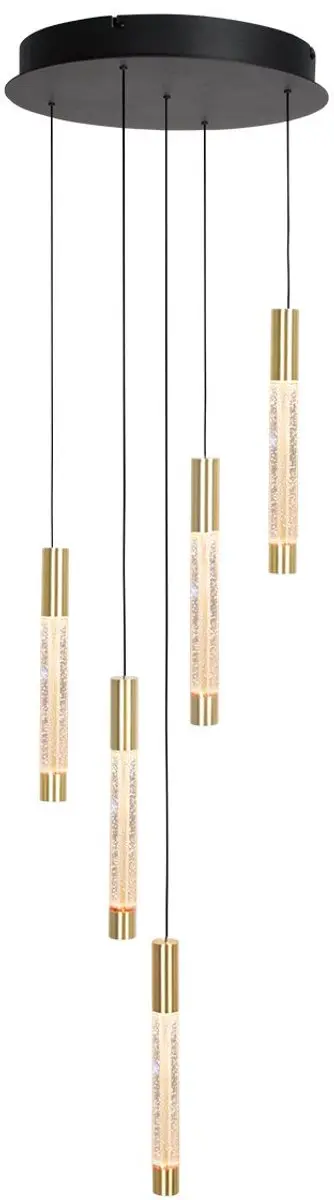 Hanglamp Alisio 4578ME 5-lichts in messing met handgeblazen glas, hoogte instelb