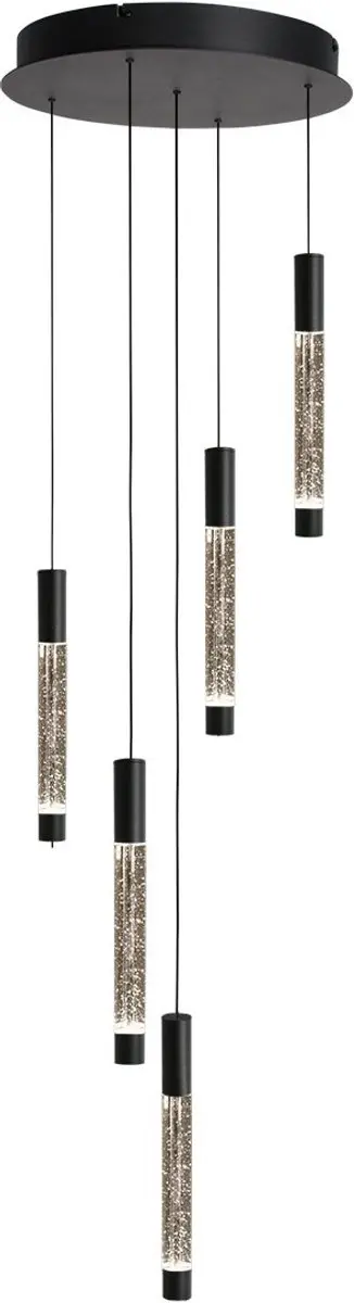 Hanglamp 5-lichts Alisio 4579ZW in zwart, handgeblazen glas, hoogte verstelbaar,