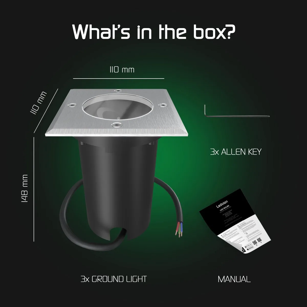 Ledvion LED Grondspot Vierkant GU10 3 Stuks - RVS - IP67
