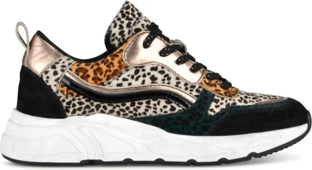 PS Poelman Sneakers Suède met Furry Luipaard Print en Metallic Dames