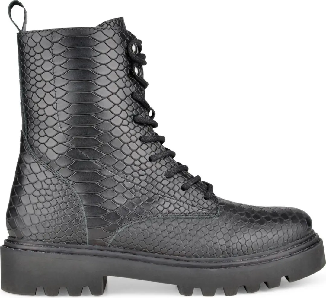 PS Poelman Saturno Dames Leren Veterlaarzen met Snake Print