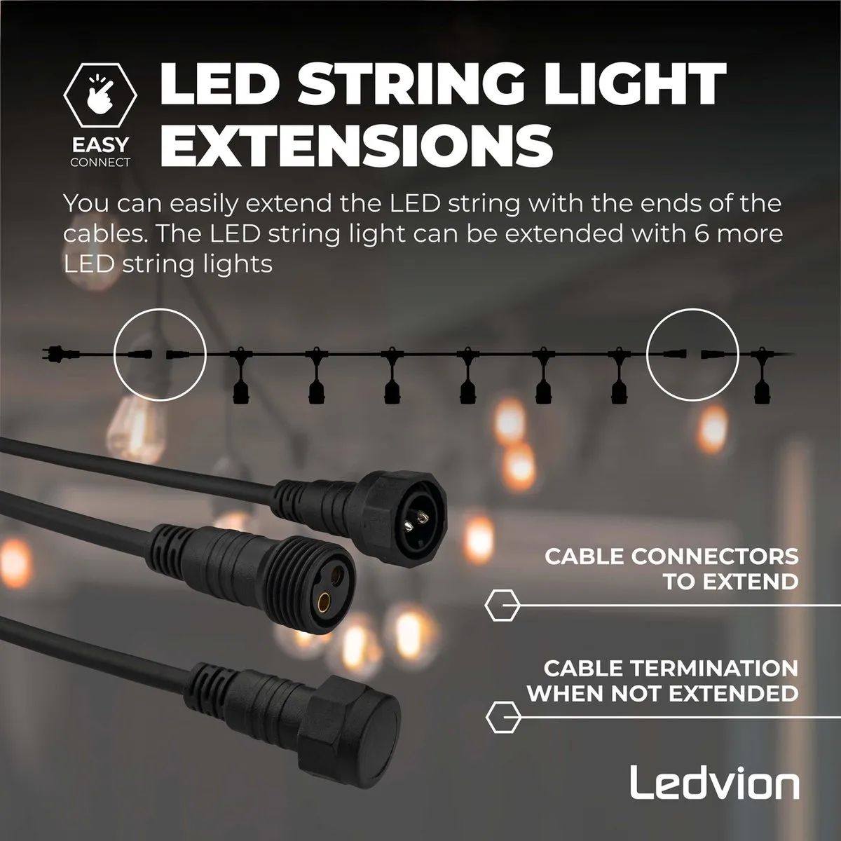 LEDVION Lichtsnoer 35m E27 RGBIC - 9 Lichtpunten - Zwart