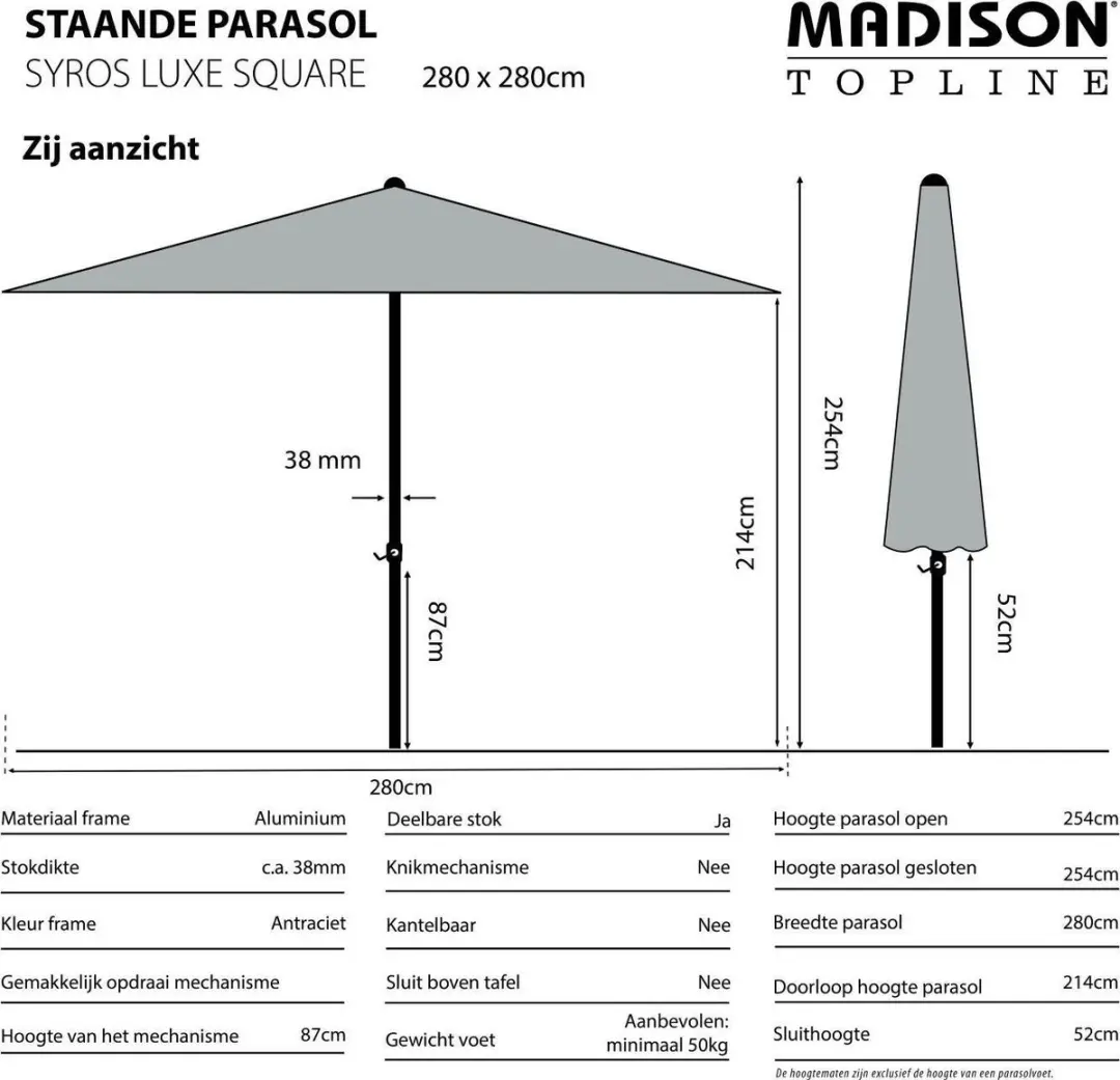 Madison Parasol Syros 280x280cm - Grijs - afbeelding 5 van 6