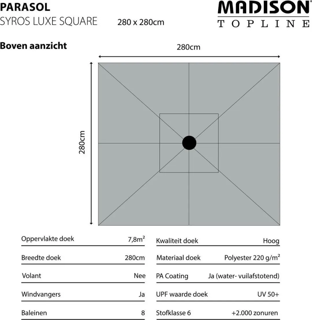 Madison Parasol Syros 280x280cm - Grijs - afbeelding 6 van 6