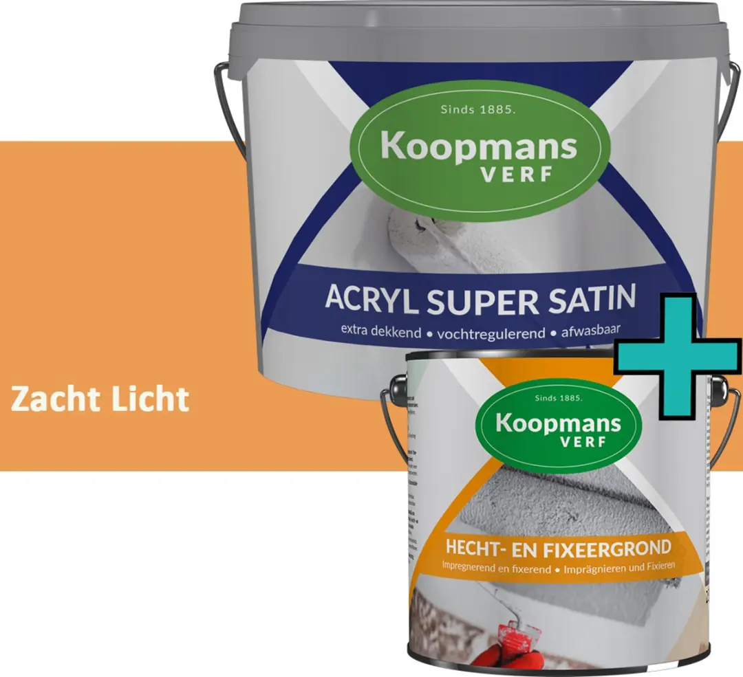 Koopmans Hecht- en Fixeergrond 2,5 l + Acryl Super Satin Muurverf