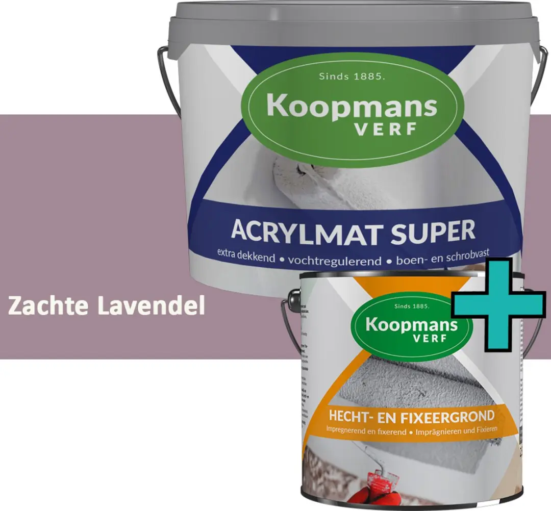 Koopmans Hecht- en Fixeergrond + Acrylmat Super Muurverf Set