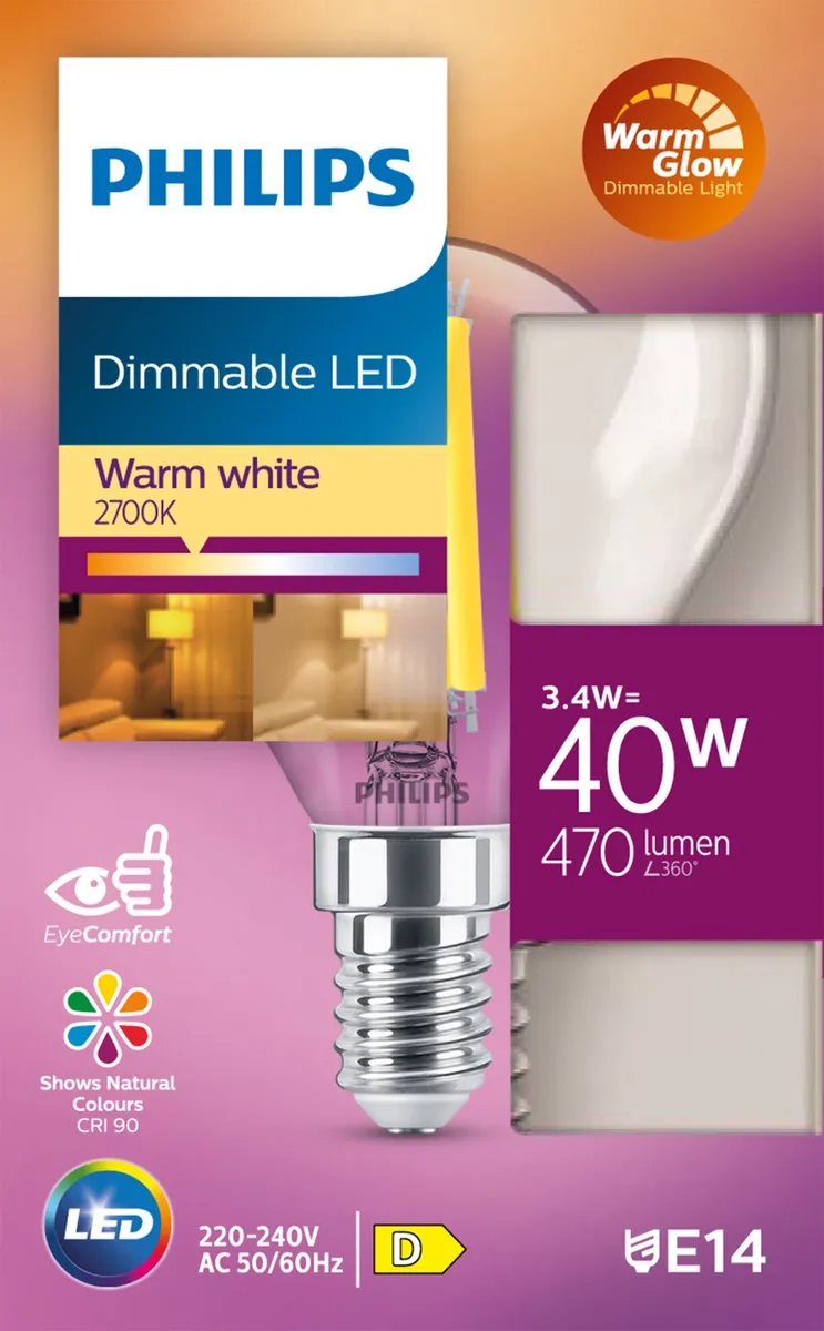Philips LED Kogellamp Transparant 40W E14 - Warmwit - afbeelding 6 van 6