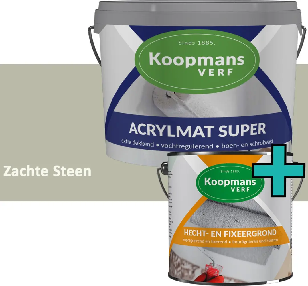 Koopmans Hecht- en Fixeergrond + Acrylmat Super Muurverf Set