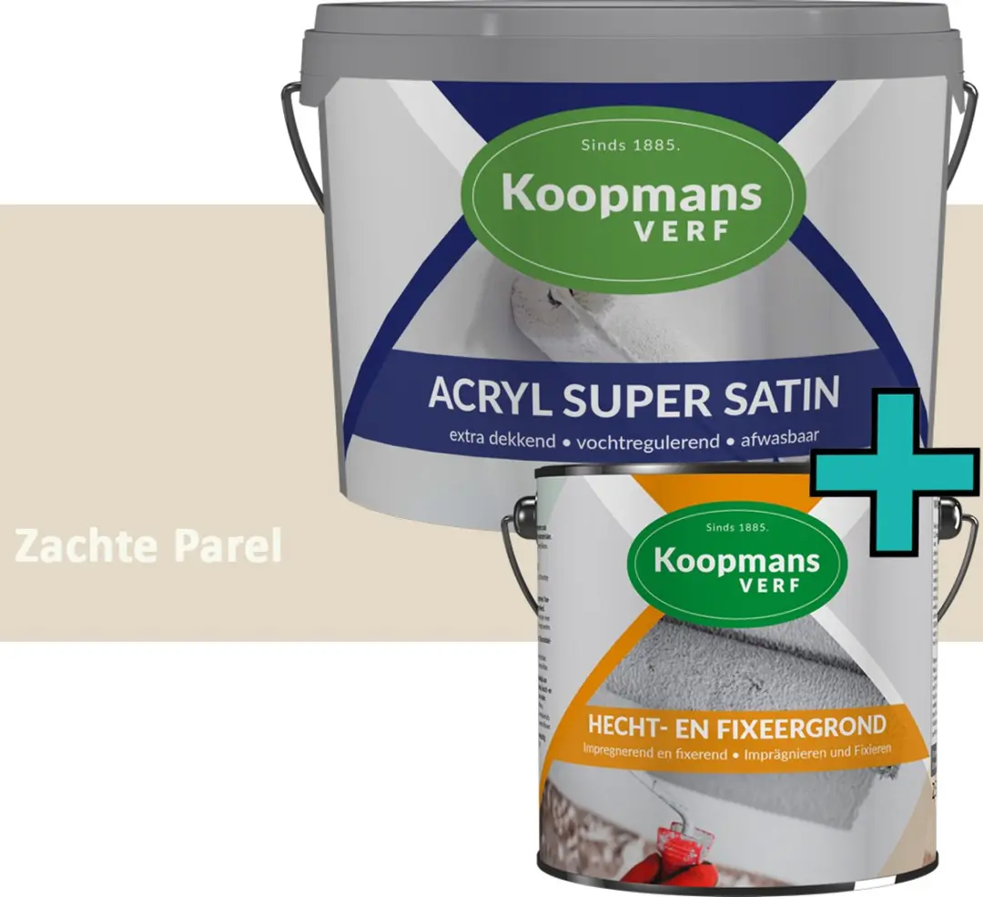Koopmans Hecht- en Fixeergrond + Acryl Super Satin Muurverf Set