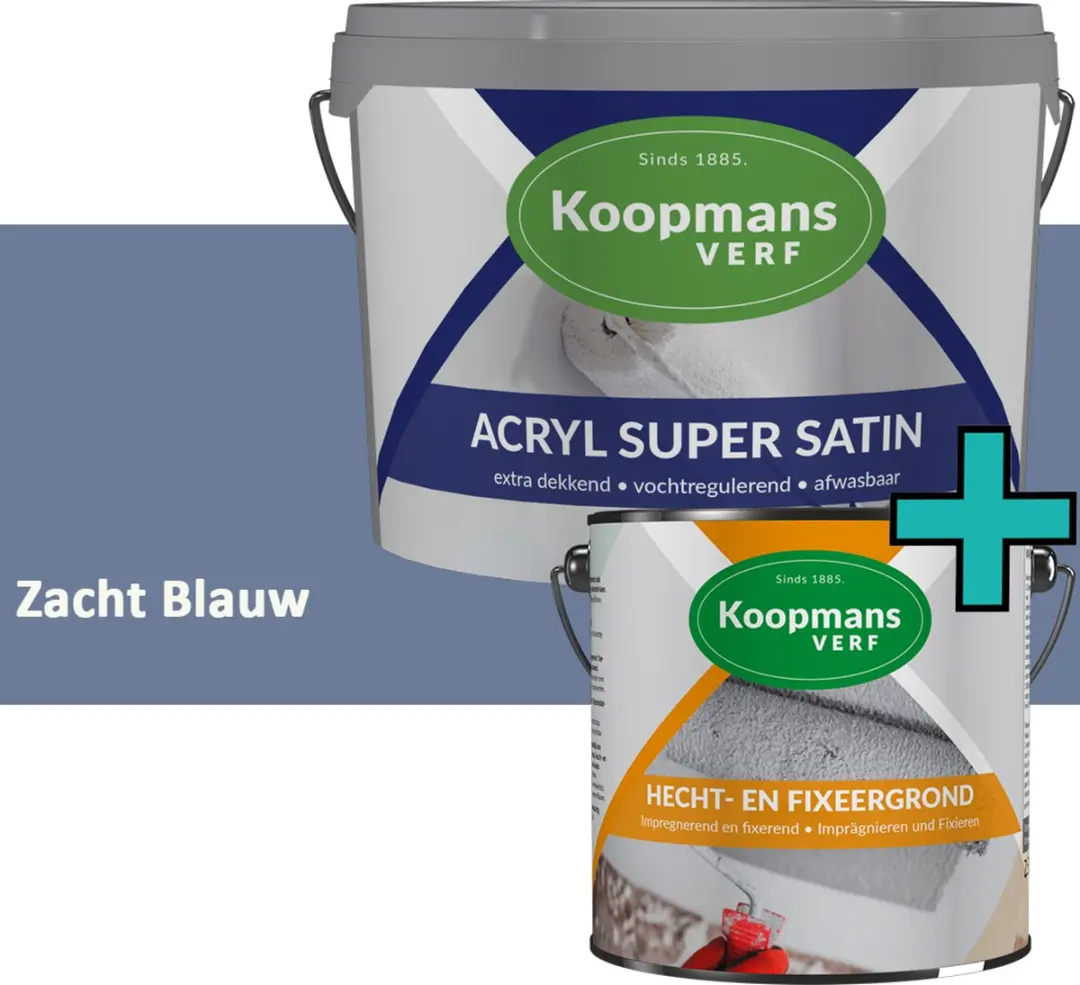 Koopmans Hecht- en Fixeergrond + Acryl Super Satin Muurverf Set