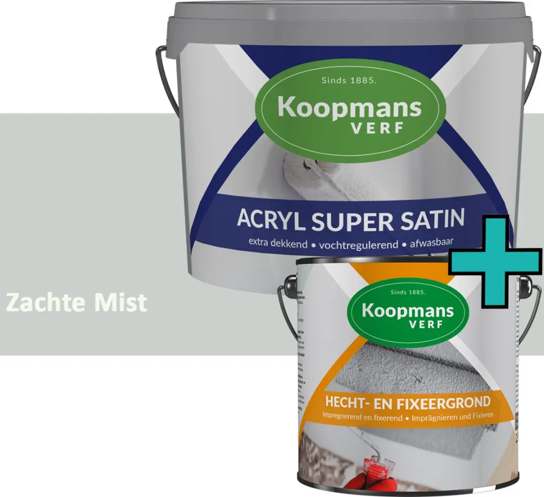 Koopmans Hecht- en Fixeergrond + Acryl Super Satin Muurverf Set