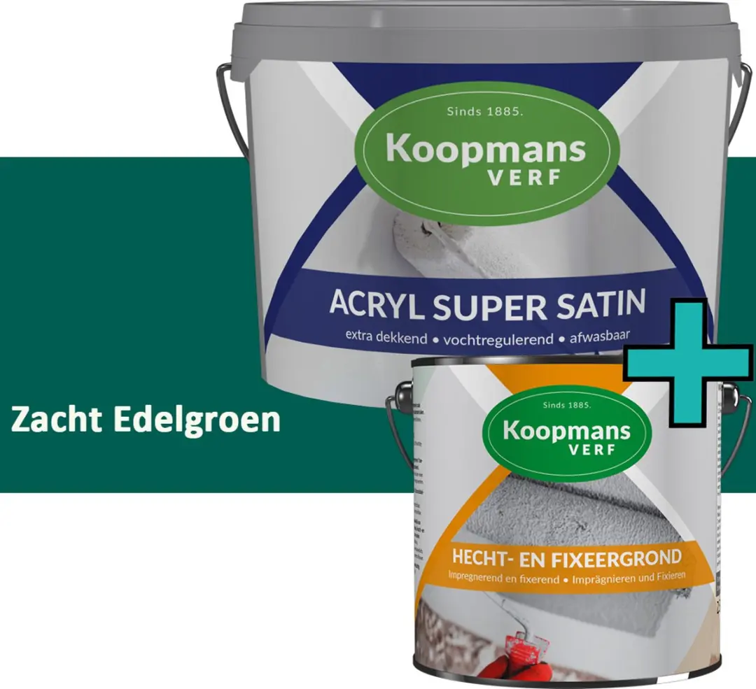 Koopmans Hecht- en Fixeergrond + Acryl Super Satin Muurverf Set
