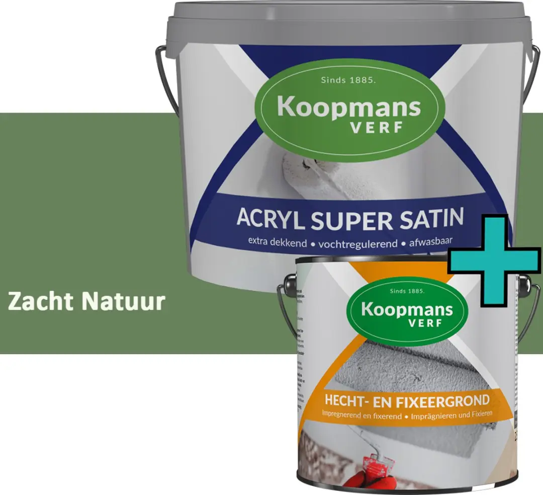 Koopmans Hecht- en Fixeergrond + Acryl Super Satin Muurverf Set