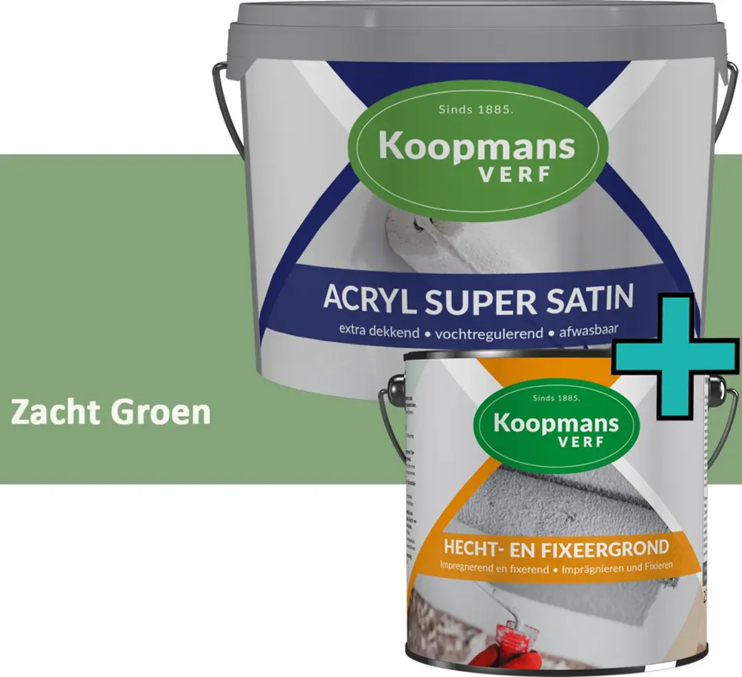 Koopmans Hecht- en Fixeergrond + Acryl Super Satin Muurverf Set