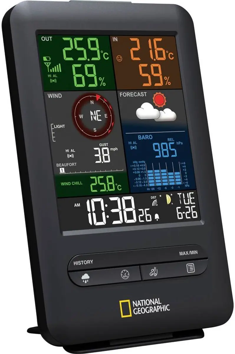 Bresser National Geographic Weerstation 5-in-1 - Wind & Regenmeter - Zwart - afbeelding 4 van 6