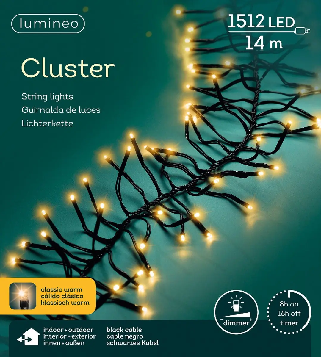Lumineo LED Cluster Kerstboomverlichting 14m - 1512 Lampjes - Goud - Dimbaar