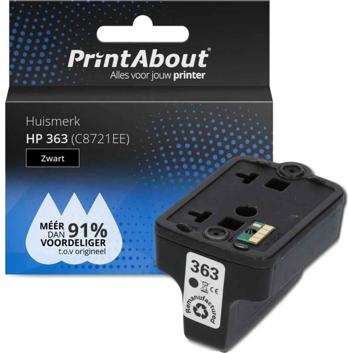 PrintAbout Inktcartridge C8721EE Zwart - 35ml - o.a. HP Photosmart