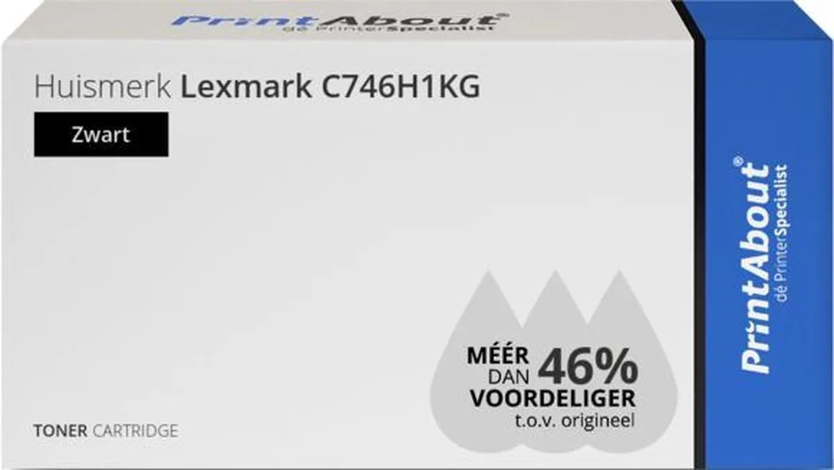 PrintAbout Lexmark C746H1KG-PA Toner Zwart - 13.500 pagina's