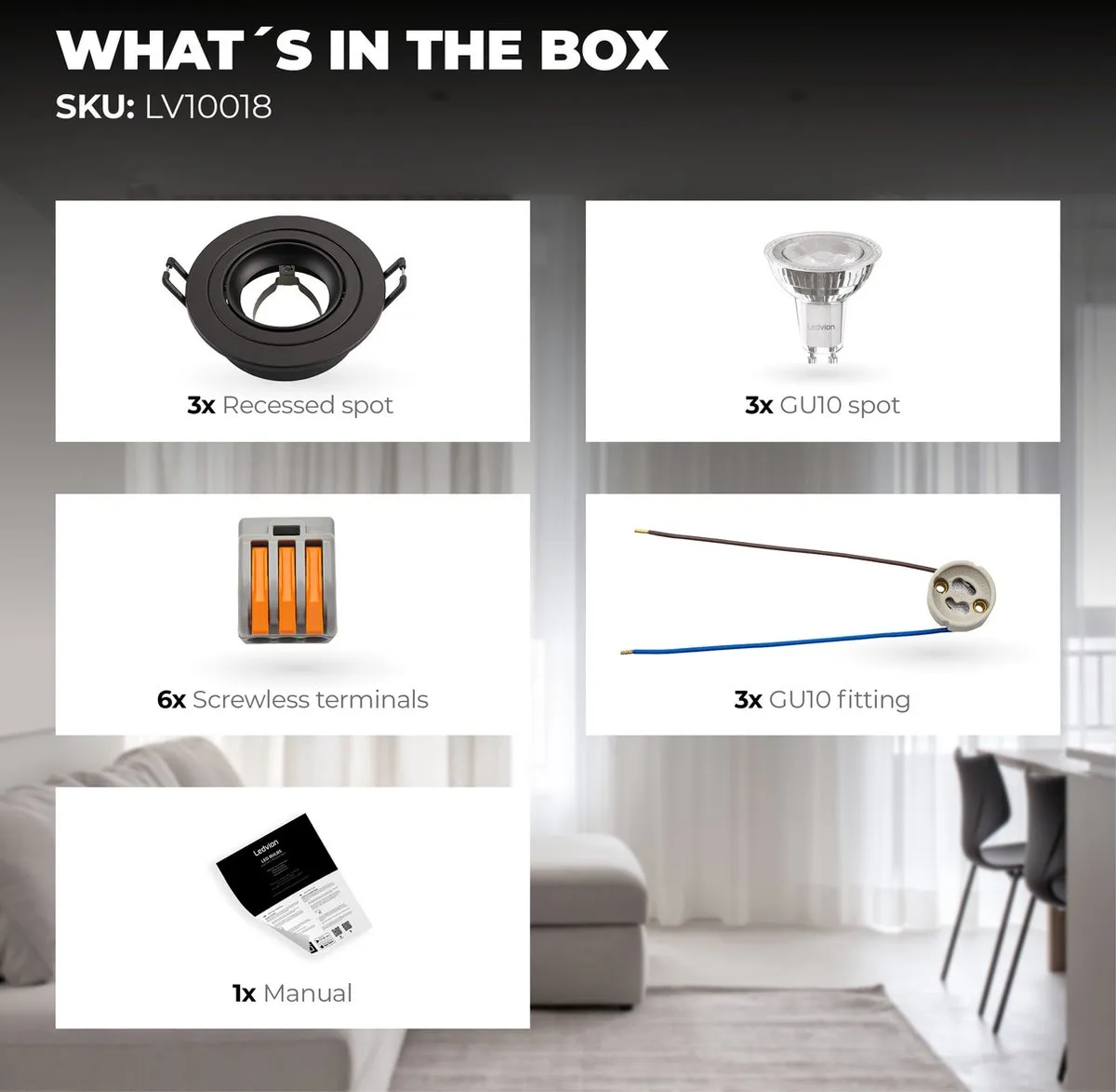 LEDVION 3X Tokyo Inbouwspot - 3W 4000K - Zwart