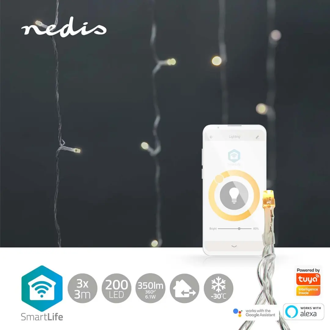 Nedis SmartLife Kerstverlichting Gordijn 200 LED Warm Wit 3m - afbeelding 5 van 6