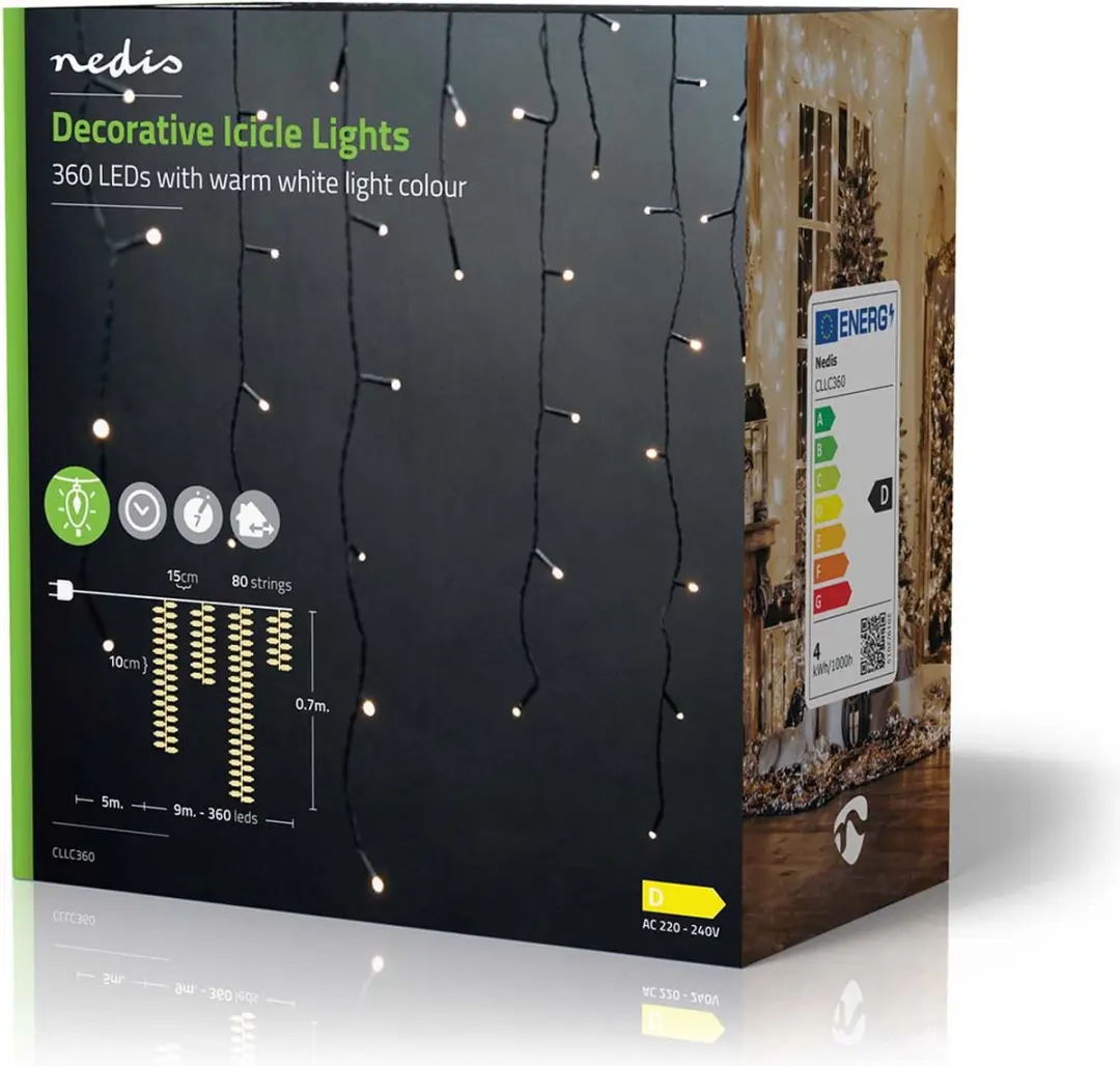 Nedis Decoratieve IJspegelverlichting 360 LED - 9m - Warm Wit - afbeelding 4 van 6