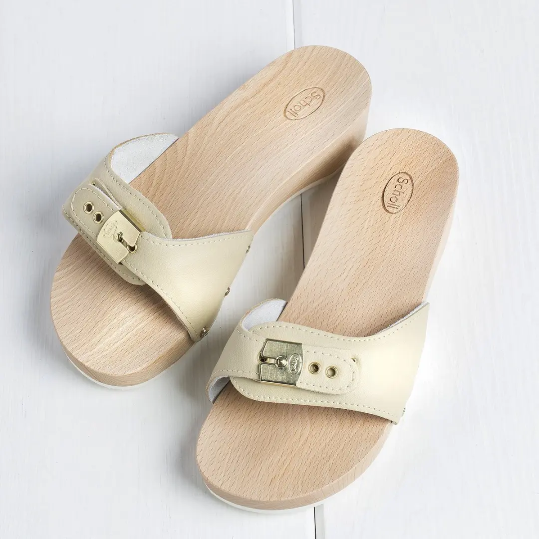 SCHOLL PESCURA HEEL ORIGINAL Bycast Womens Sand FALSO Mules