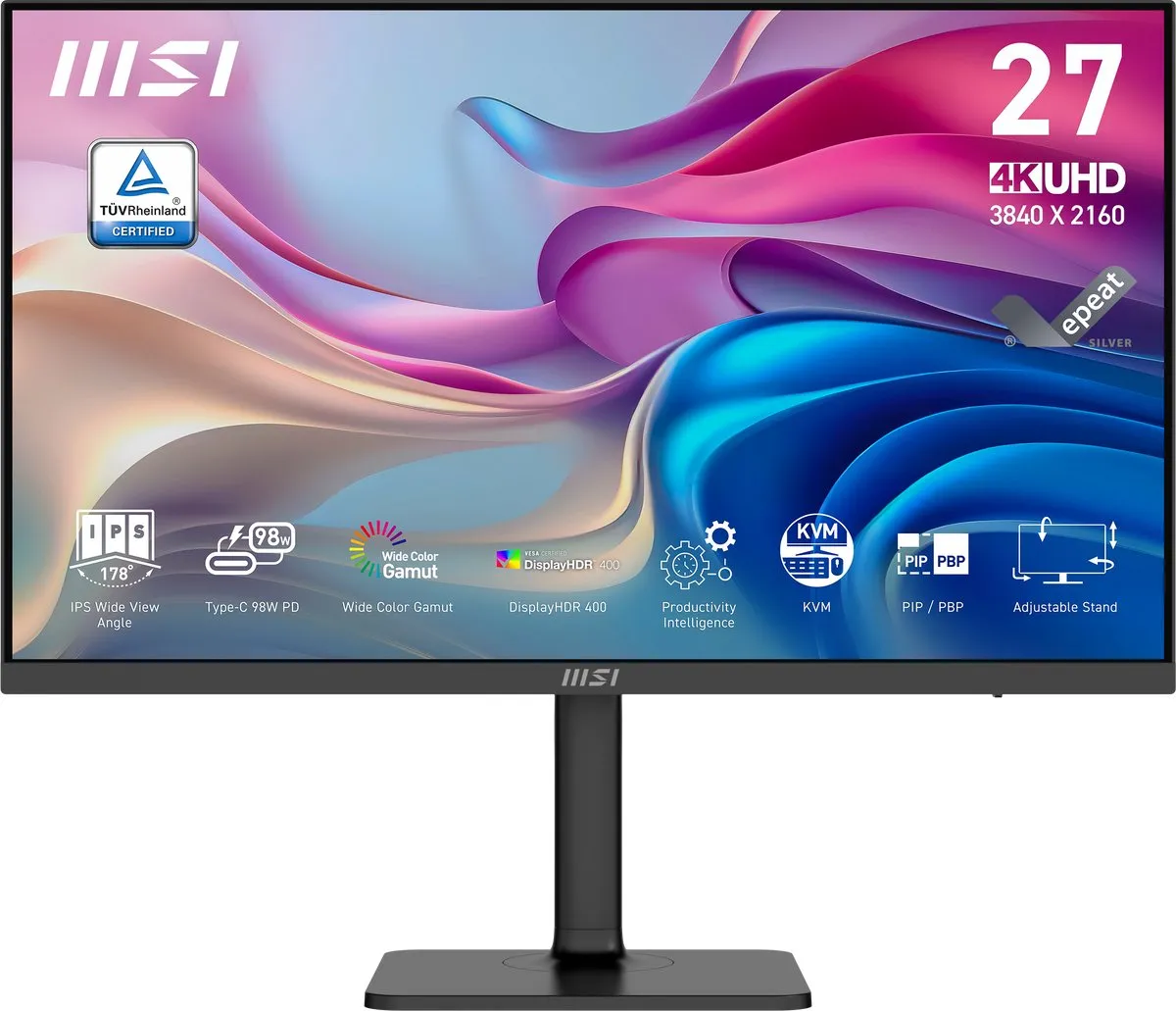MSI Modern MD272UPHG 4K Monitor - 27" - HDR400 - KVM Switch - USB-C 98W