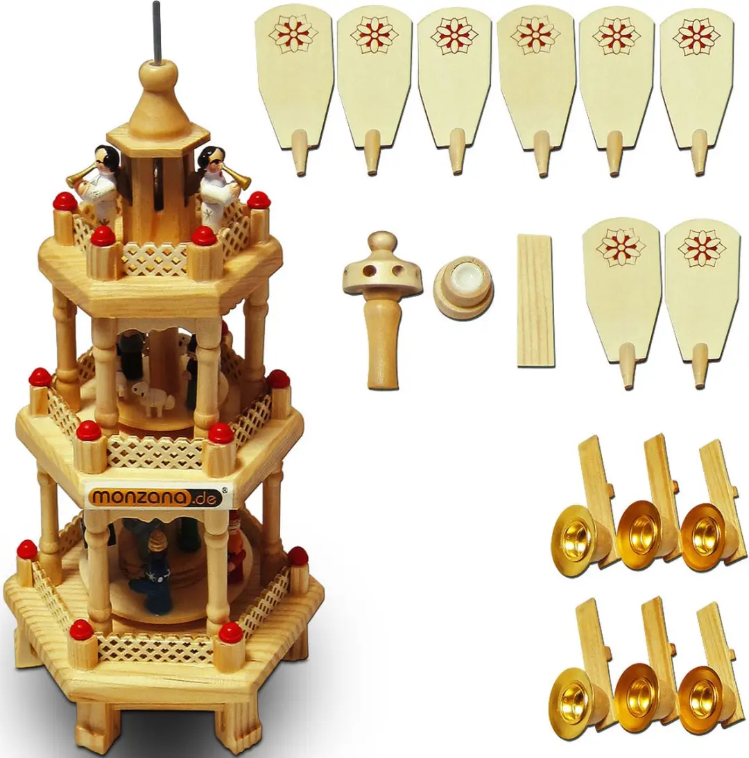 Monzana Kerstpiramide 3 Verdiepingen - Echt Hout - 35x20x20cm