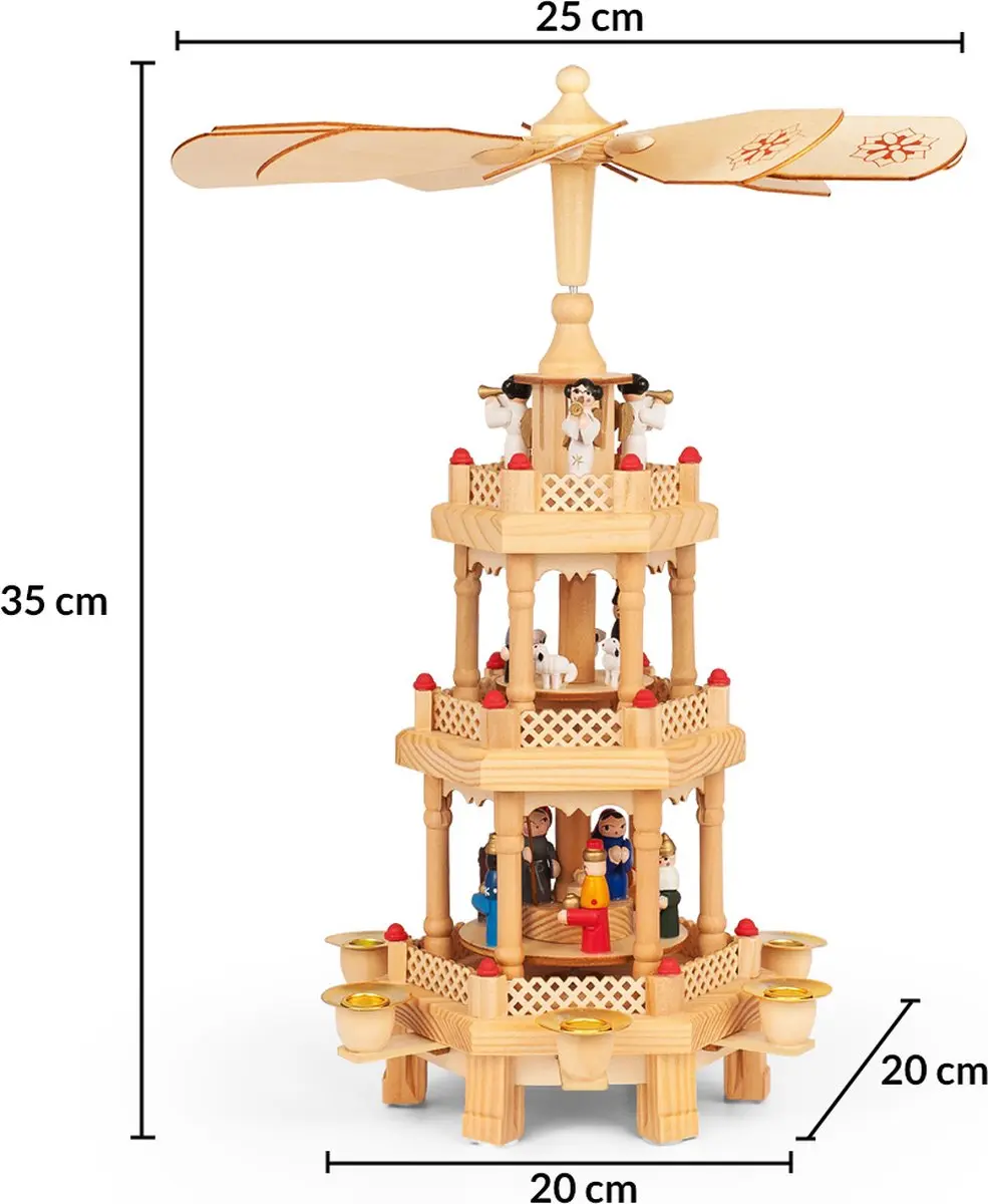Monzana Kerstpiramide 3 Verdiepingen - Echt Hout - 35x20x20cm