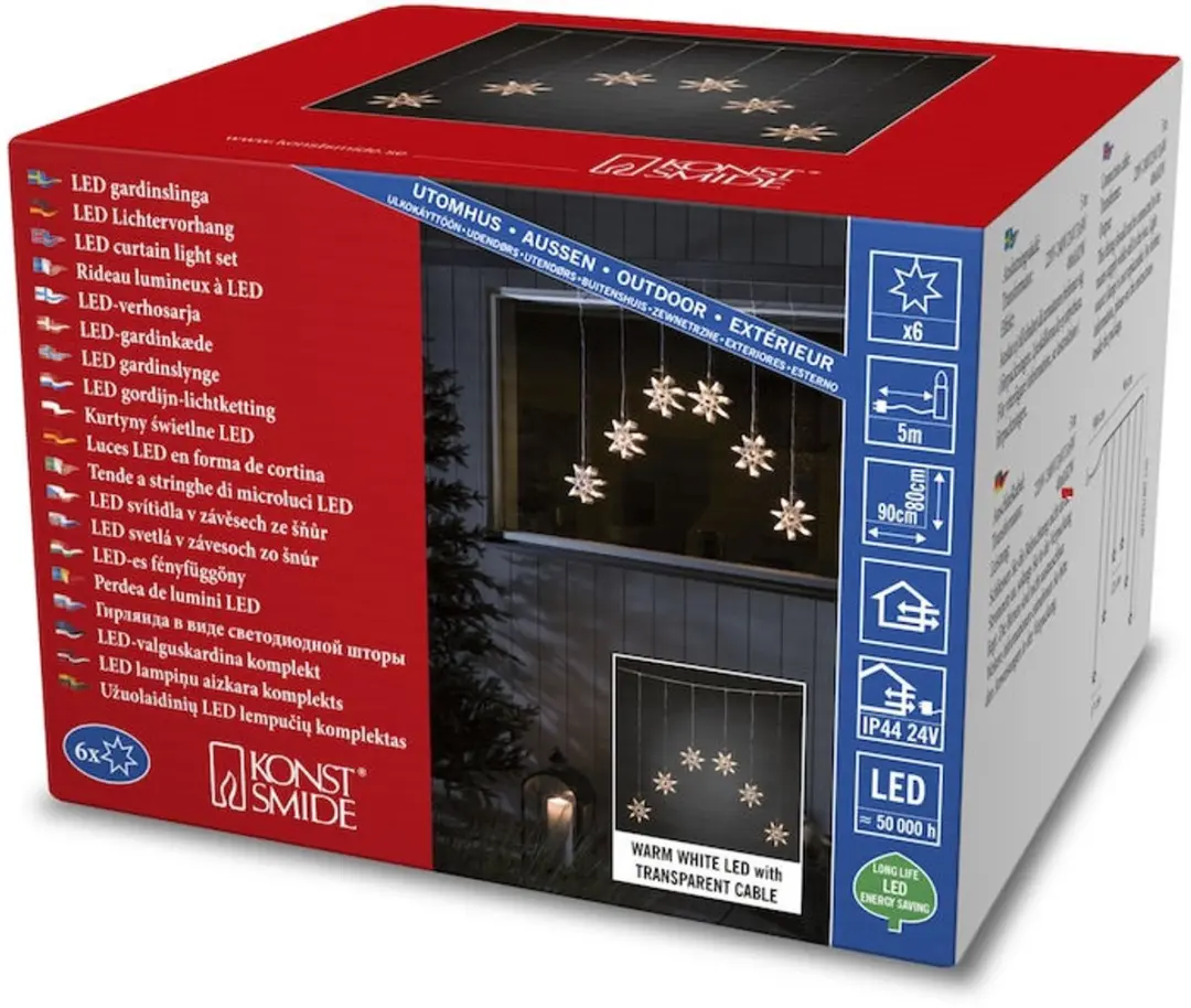 Konstsmide Lichtgordijn LED 6 Sterren 0.9m Warm Wit - afbeelding 5 van 6