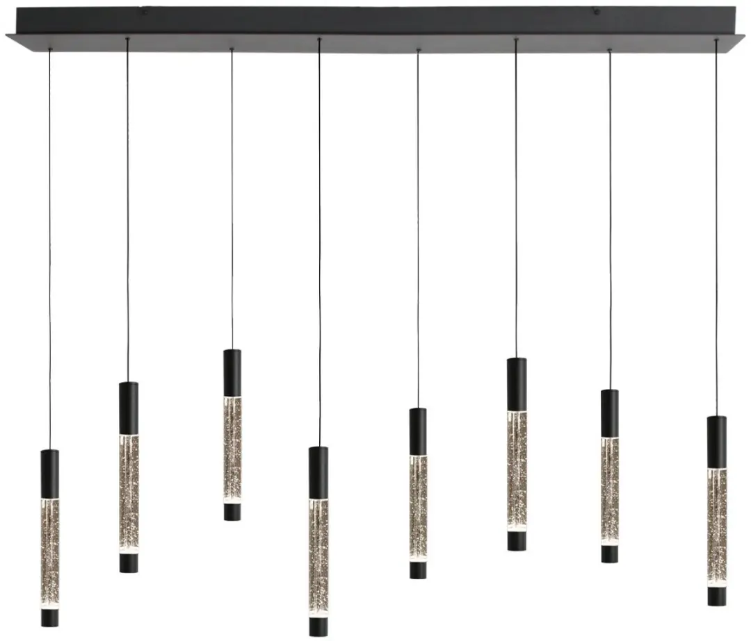 Hanglamp Alisio 4581ZW 8-lichts zwart met handgeblazen glas, dimbaar LED, hoogte
