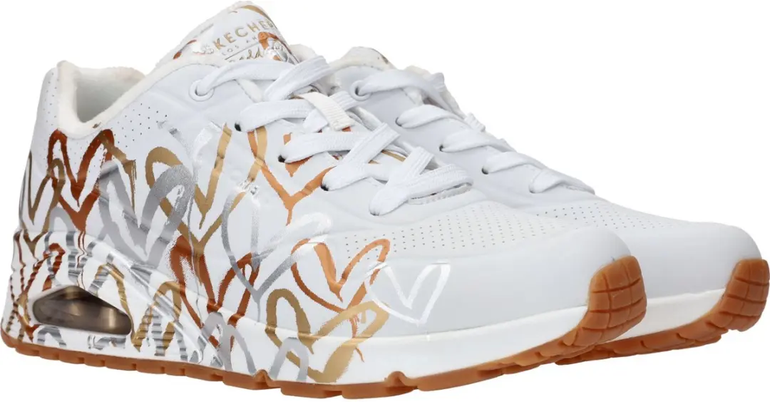 Skechers Uno-Metallic Love Dames Sneakers - Wit/Goud - afbeelding 4 van 6