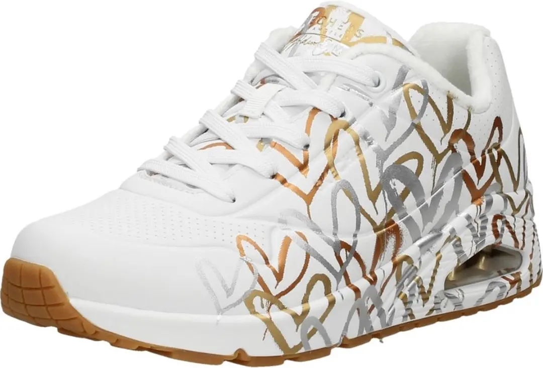 Skechers Uno-Metallic Love Dames Sneakers - Wit/Goud - afbeelding 5 van 6