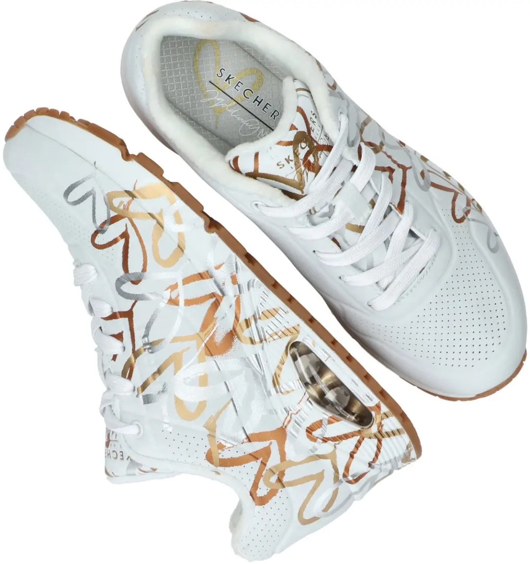 Skechers Uno-Metallic Love Dames Sneakers - Wit/Goud - afbeelding 6 van 6