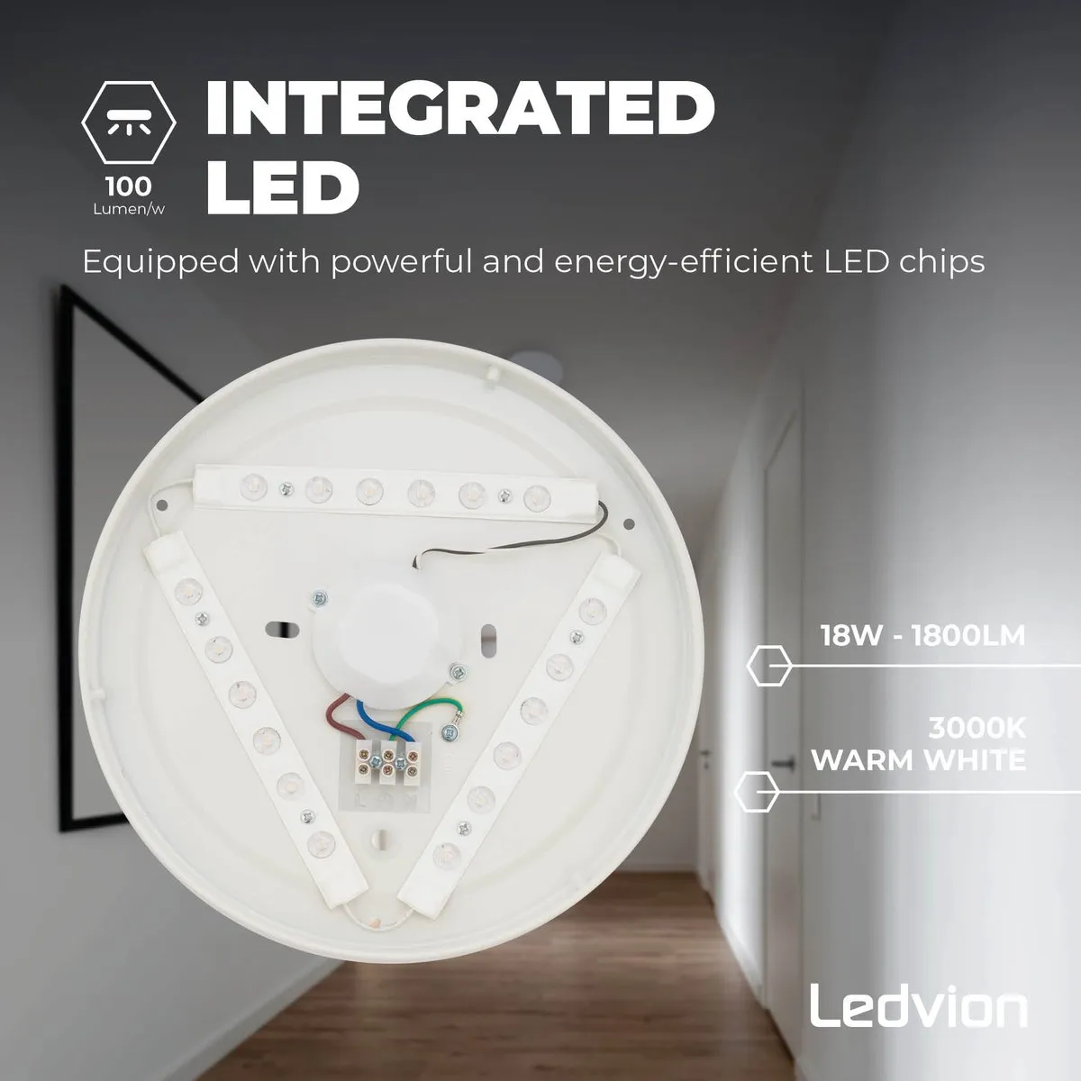 LEDVION LED Plafondlamp Ø25.5cm 18W 3000K - Wit