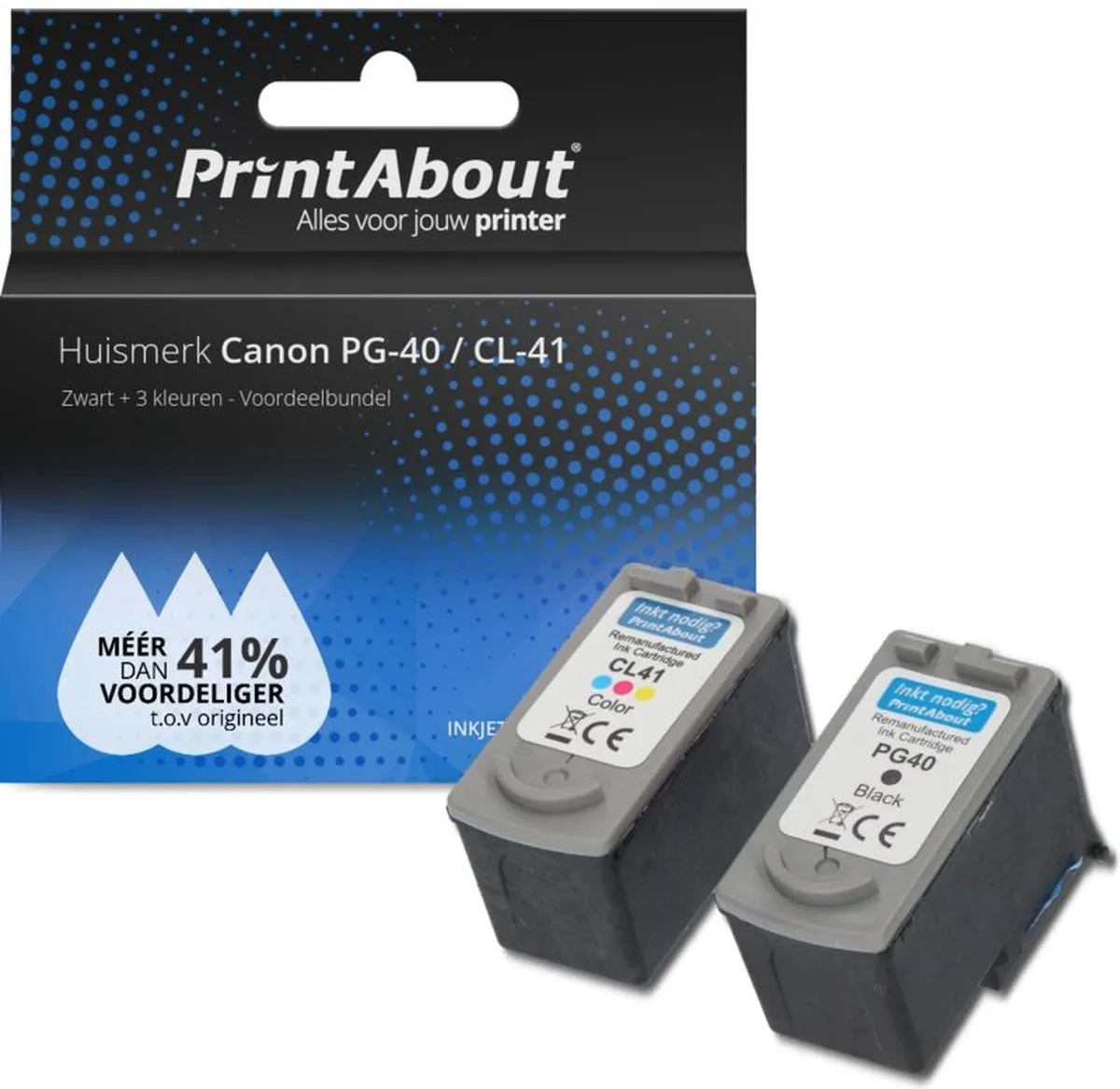 PrintAbout PG-40/CL-41-PA2 Inktcartridge - Zwart + 3 Kleuren - 37ml