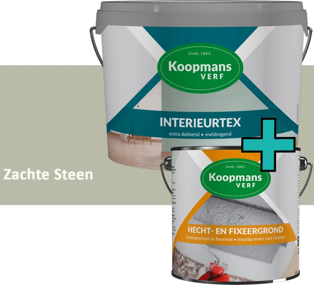 Koopmans Hecht- en Fixeergrond + Interieurtex Muurverf Set