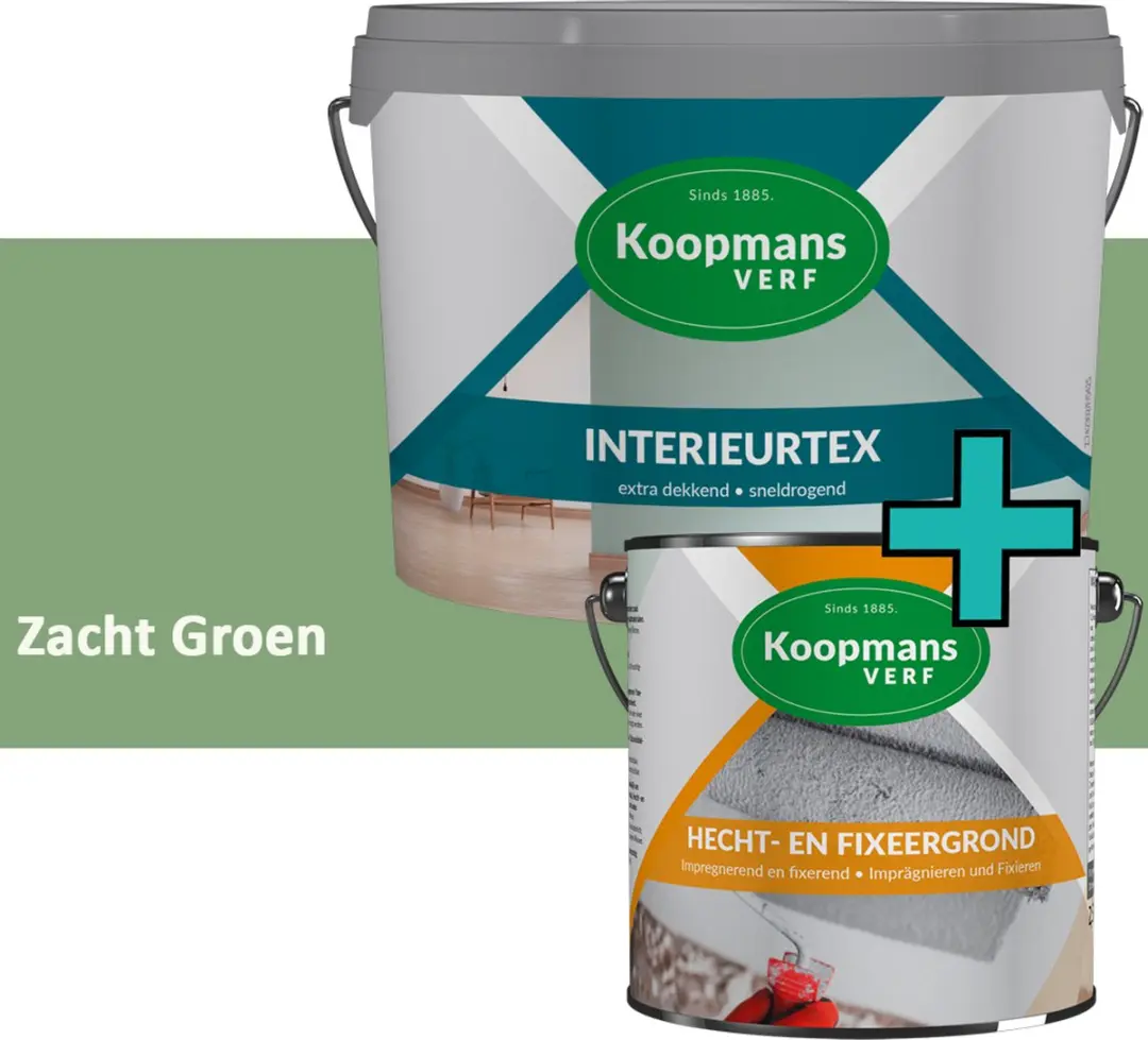 Koopmans Hecht- en Fixeergrond + Interieurtex Muurverf Set