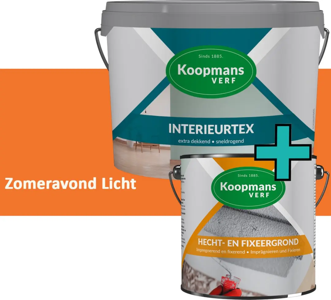 Koopmans Hecht- en Fixeergrond + Interieurtex Muurverf Set