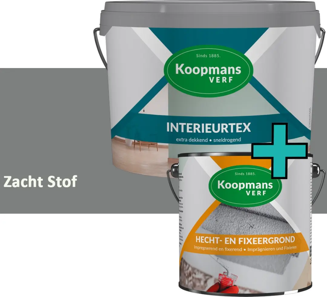 Koopmans Hecht- en Fixeergrond + Interieurtex Muurverf Set