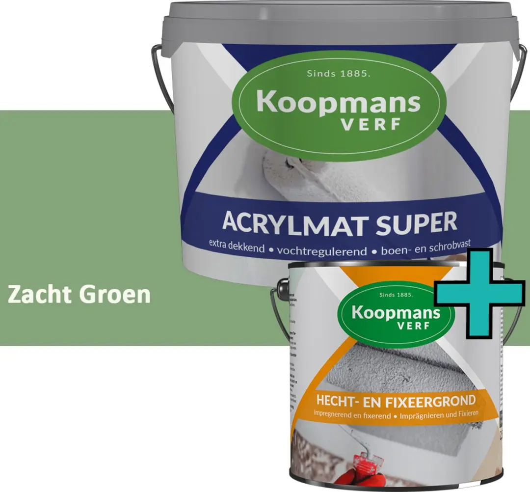 Koopmans Hecht- en Fixeergrond + Acrylmat Super Muurverf Set